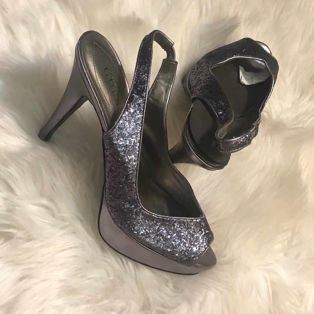 Guess glitter and metallic sling back heel
